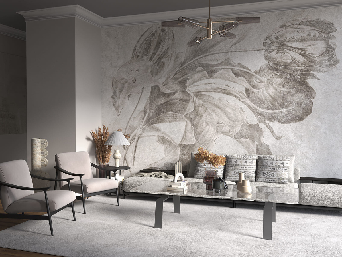 Tapeta na wymiar WallCraft Versen 790312301 z kwiatowym motywem w eleganckim salonie