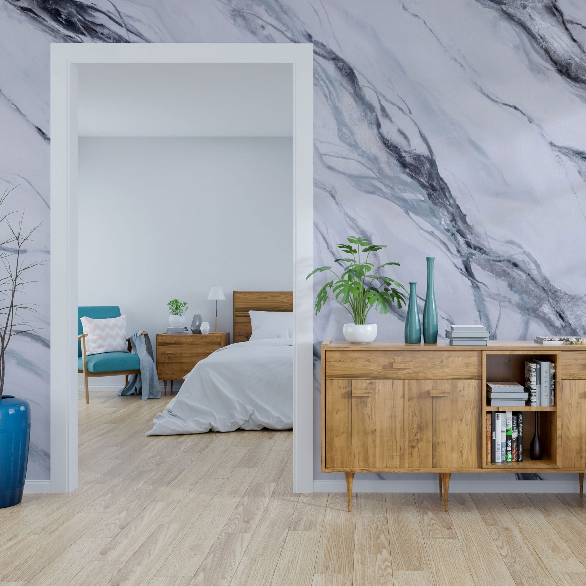 tapeta artystyczna do nowoczesnego przedpokoju – motyw marmurowy Silvering