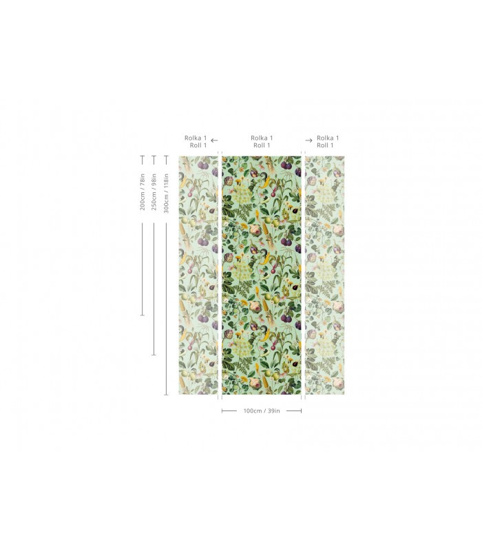 Schemat podziału tapety Vegatable Yields Wallcolors na pasy o szerokości 100 cm