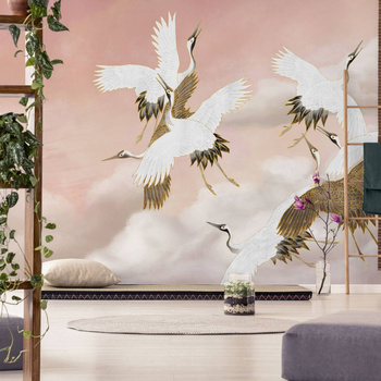 Taupe Tsuru - Tapeta w standaryzowanych rolkach WallArt