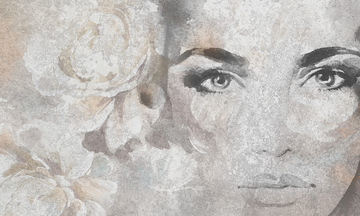 Tapeta twarz kobiety RAUV na wymiar z portretem i kwiatami w stylu artystycznym