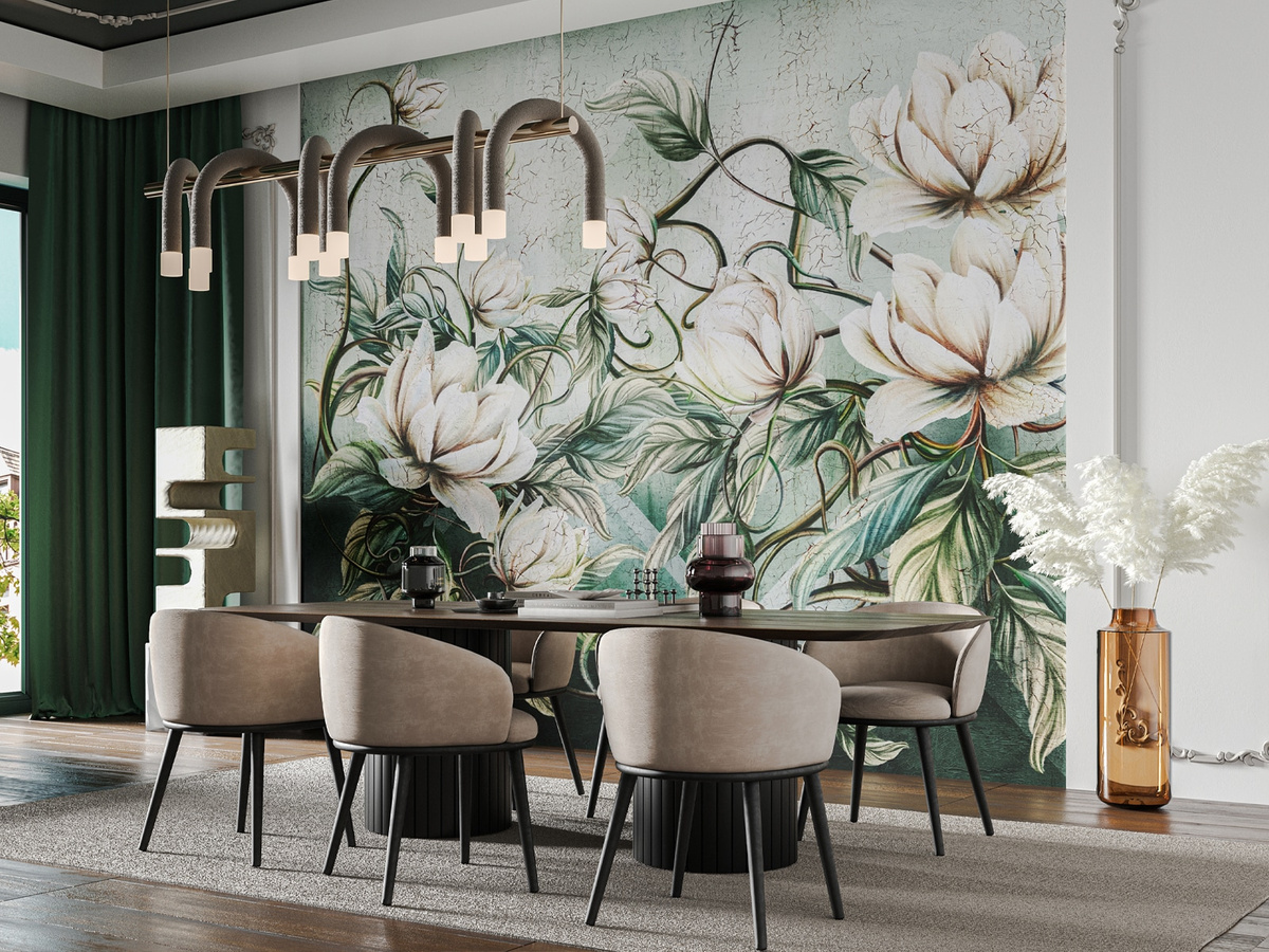 Tapeta kwiaty Kaira WallCraft 850312401 w aranżacji jadalni