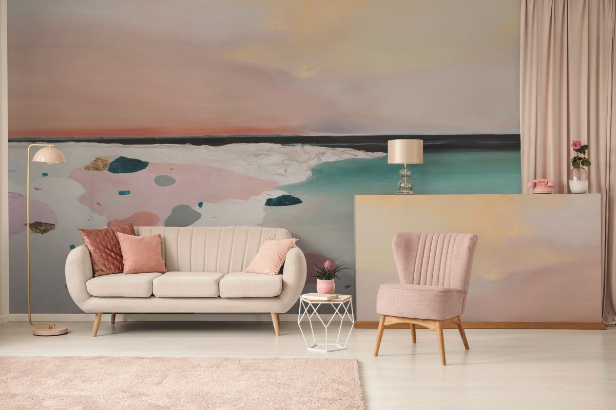 tapeta na wymiar WallArt do salonu – abstrakcyjny pejzaż Fuerta w pastelowych kolorach