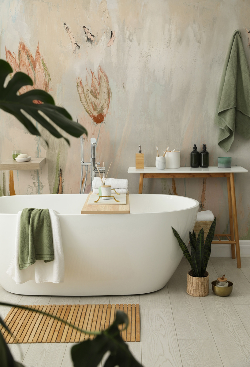 tapeta na wymiar WallArt do salonu – motyw abstrakcyjny Anacardi w łazience