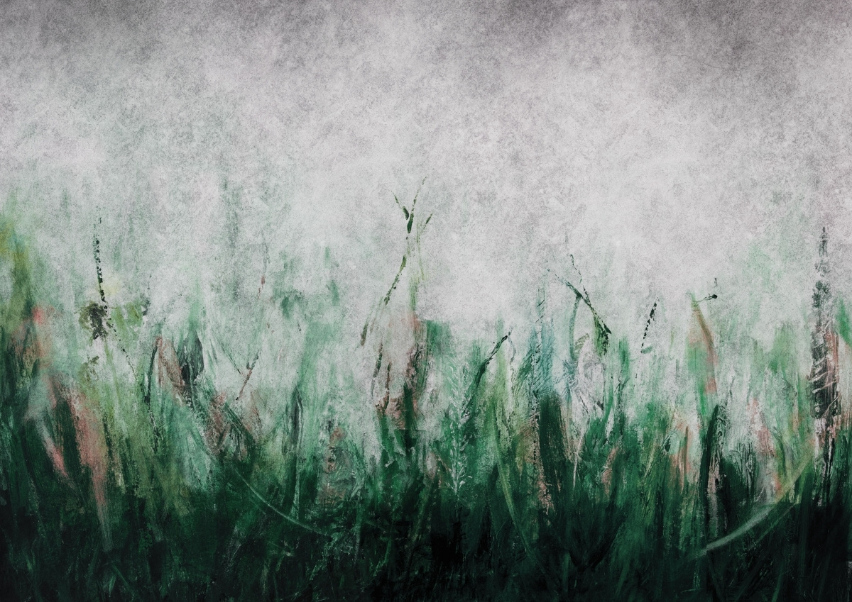 Tapeta artystyczna panoramiczna do sypialni Tosca Green – abstrakcyjny pejzaż w zieleni