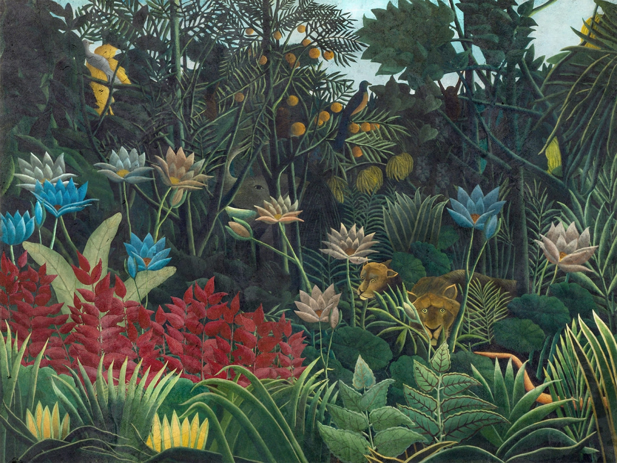 Zbliżenie wzoru fototapety GERBI 710 31 2202 WALLCRAFT z motywem tropikalnej dżungli