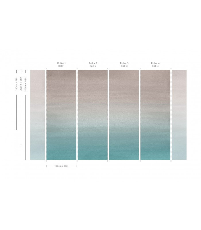 Układ pasów tapety Turquoise Fogg na ścianie