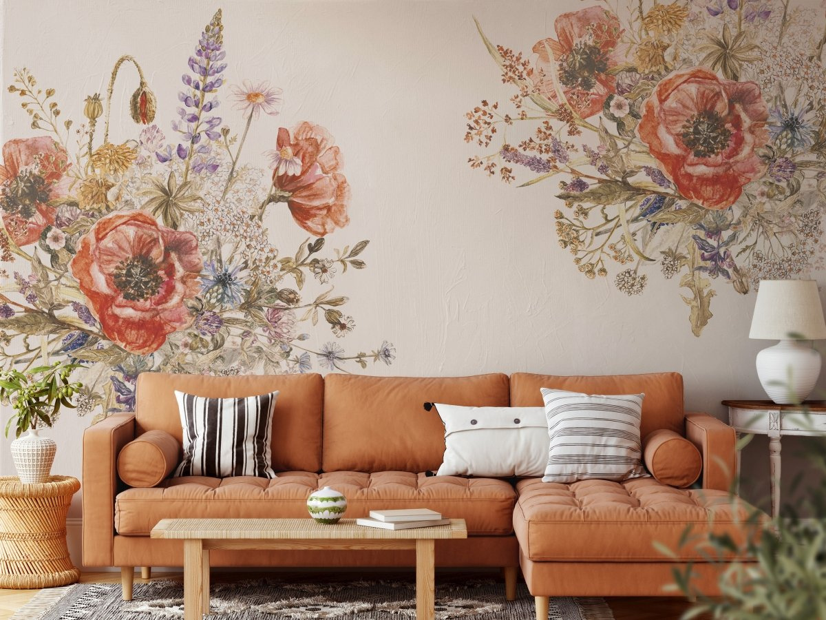 Fiori Due - tapeta na wymiar WallArt do salonu z kwiatami na jasnym tle