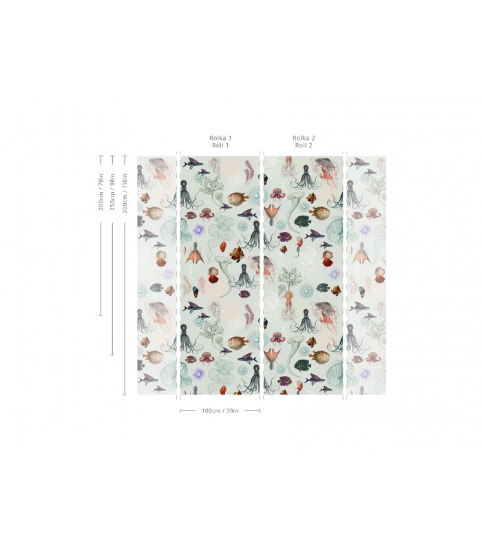 Schemat tapety Underwater World Light na rolkach Wallcolors – ułożenie wzoru i wysokości