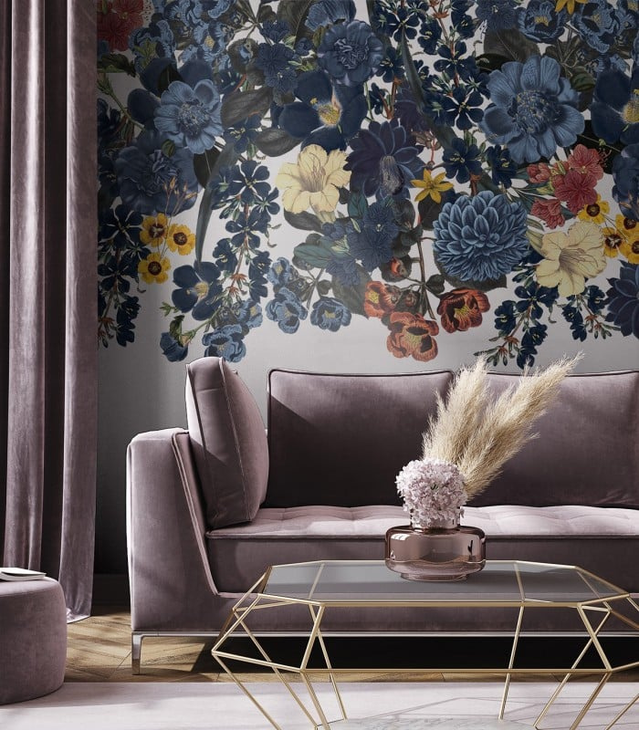 Tapeta Flowery home wide jako dekoracyjna ściana w eleganckim salonie