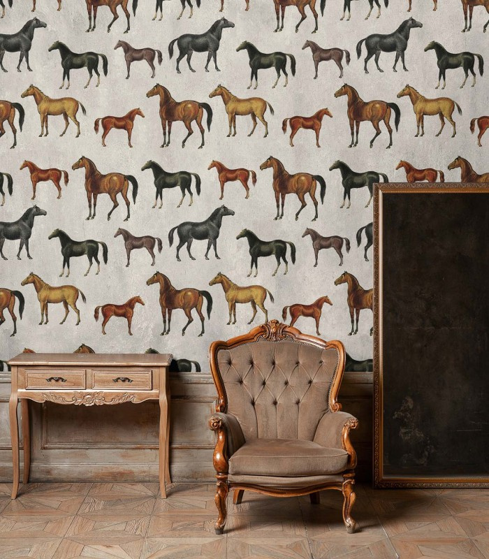 Tapeta Horses Beige Wallcolors aranżacja w stylu klasycznym