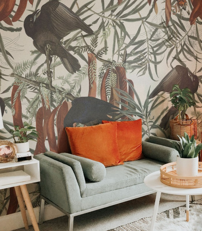 Tapeta Crows Wallcolors z bliska na ścianie w strefie wypoczynkowej