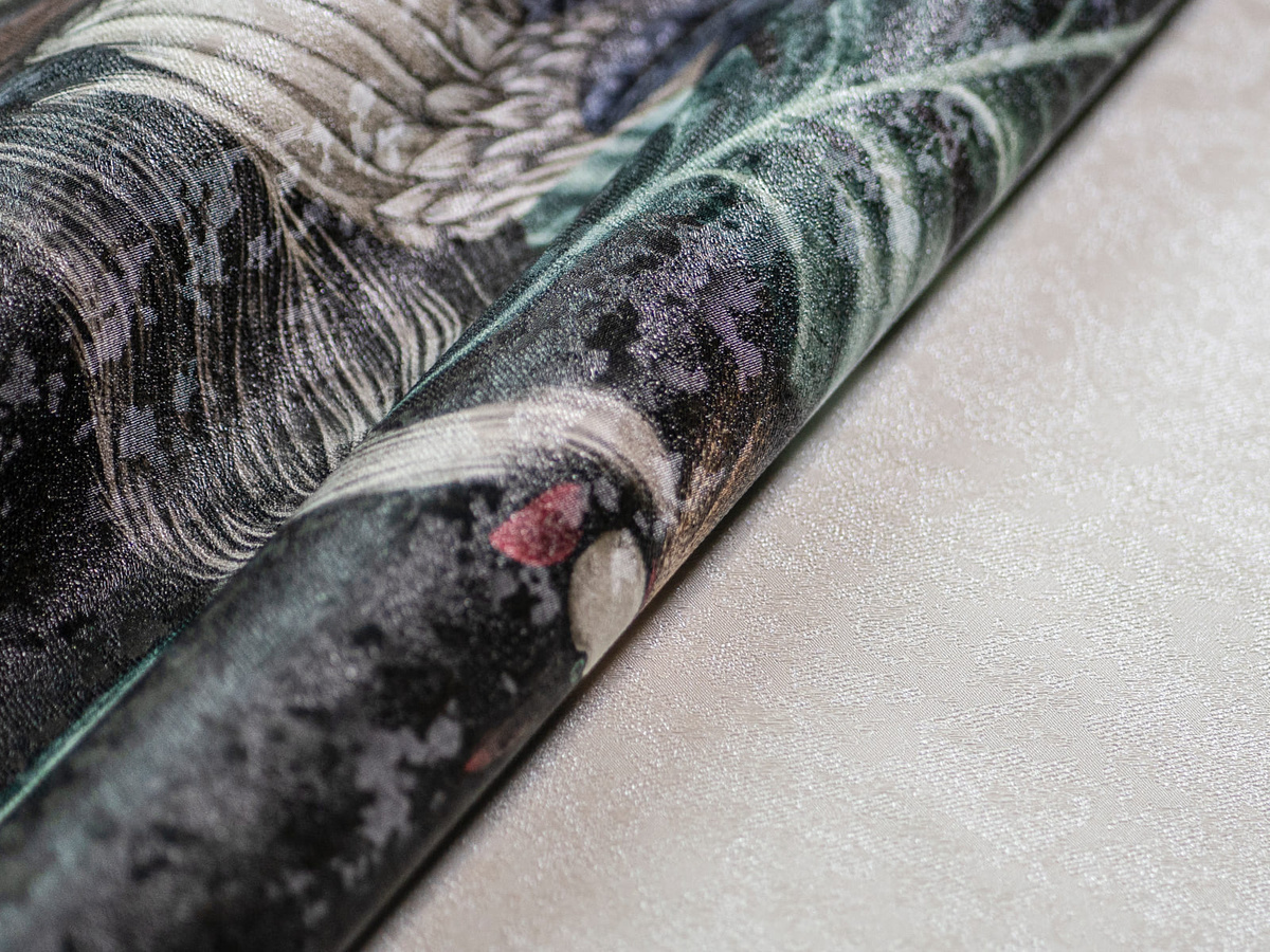 Zbliżenie struktury i druku tapety egzotyczne liście i ptaki Renet WallCraft 785312301