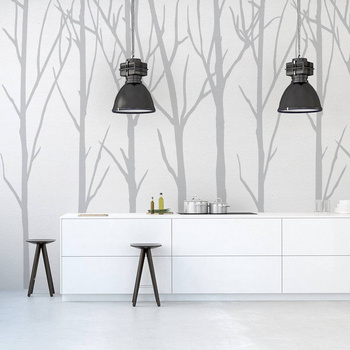 Bare Trees białe tło i jedno szare - tapeta Wallart