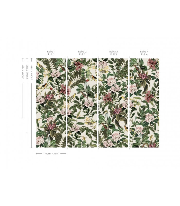 Schemat podziału tapety Eden na rolki – przykład tapety na wymiar