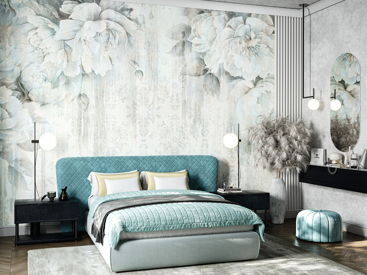 Tapeta kwiaty Neami WallCraft 870312401 w aranżacji sypialni