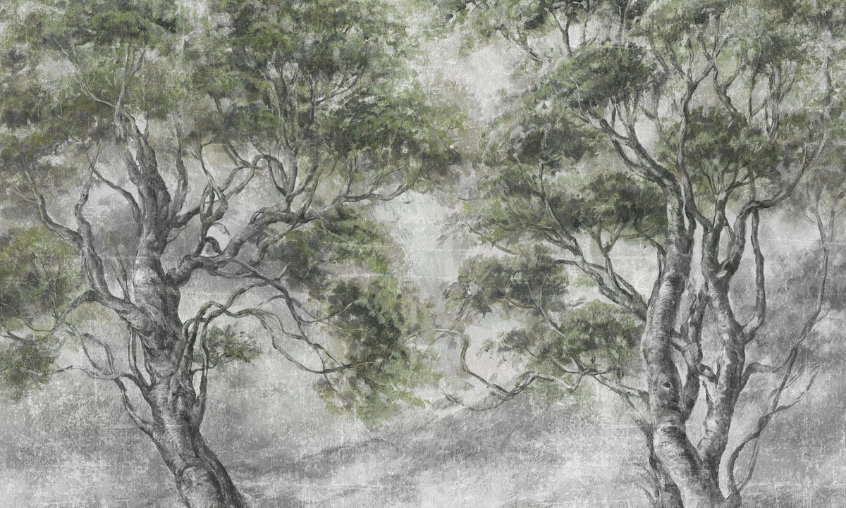 tapeta na wymiar RAUV Tapeta w drzewa zielono-szara do salonu z motywem lasu