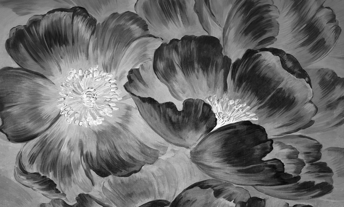 mural RAUV tapeta w duże kwiaty szaro-czarne do salonu i przedpokoju