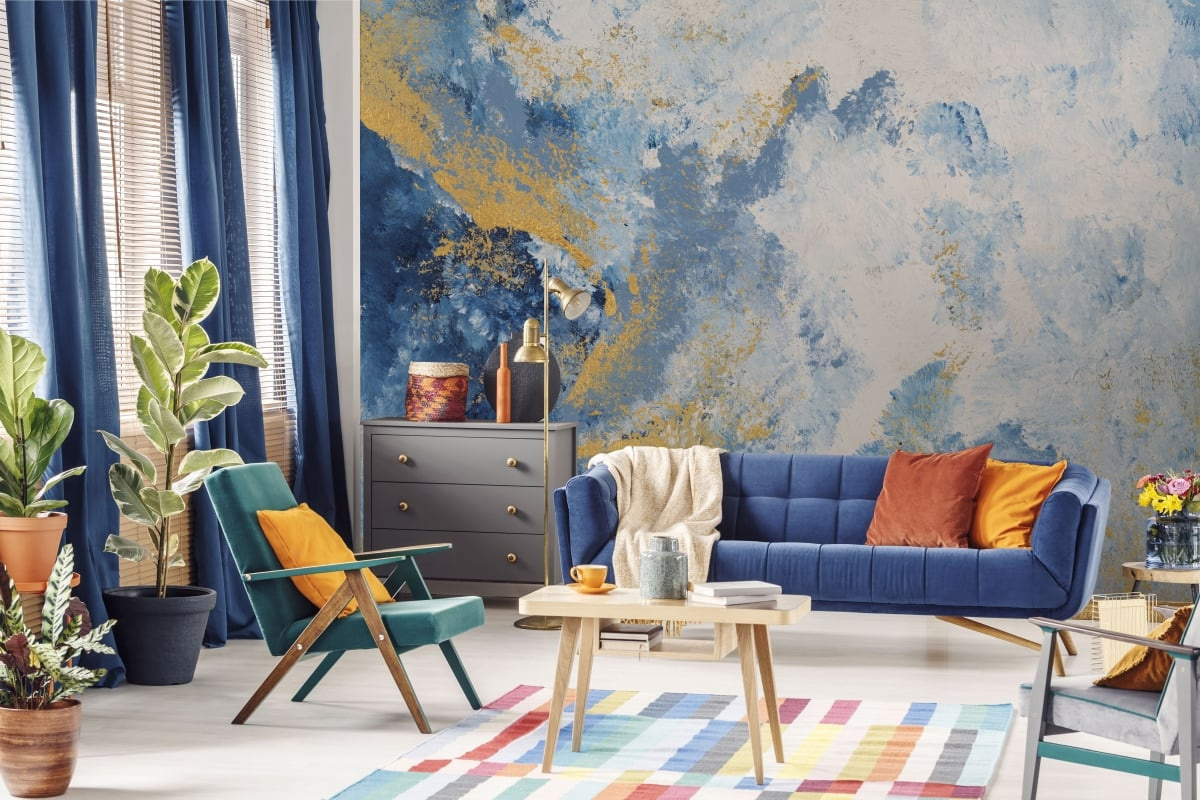 tapeta na wymiar WallArt do salonu – abstrakcyjna fototapeta Heaven w odcieniach niebieskiego i złota