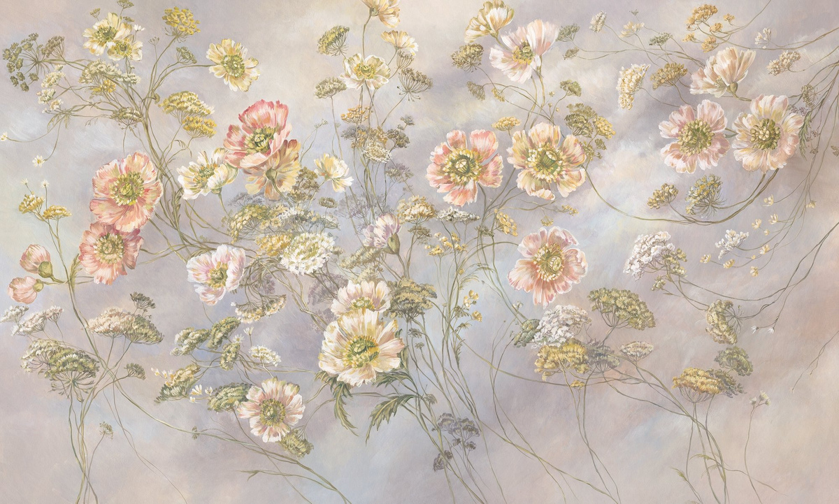 Tapeta na wymiar RAUV Tapeta w polne kwiaty różowe do salonu w stylu romantycznym