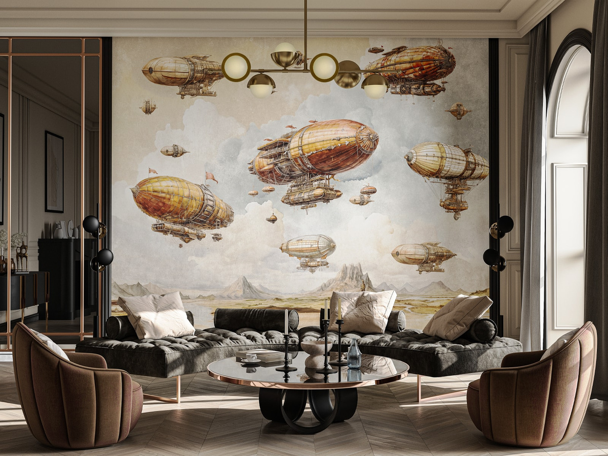 Tapeta sterowce Rames WallCraft w aranżacji eleganckiego salonu