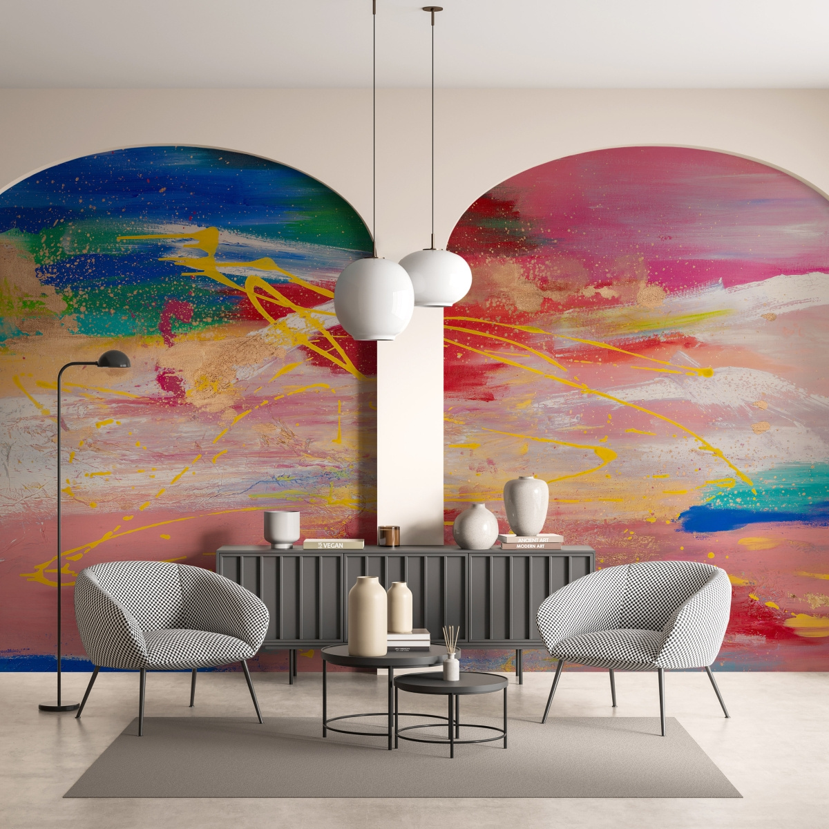 Tapeta na wymiar WallArt do salonu – abstrakcyjna fototapeta Funky na ścianie za sofą