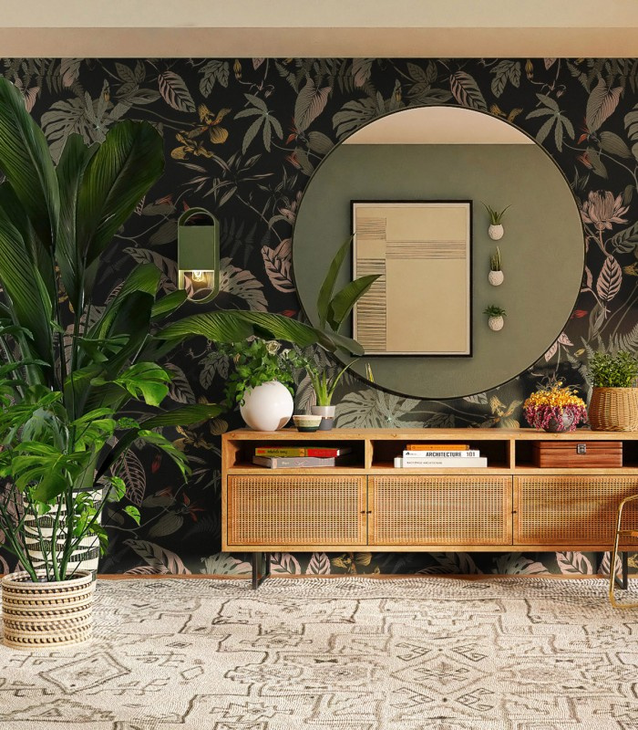 Tapeta Dream Garden Wallcolors na ścianie w przedpokoju z roślinnym motywem