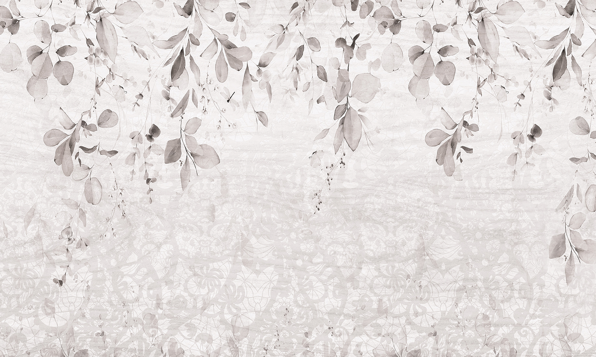 Mural na wymiar RAUV Tapeta w wiszące liście biała z ekologicznym drukiem