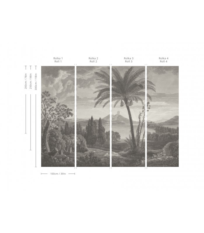 Tapeta Tropical Volcano Vista Wallcolors – schemat podziału na rolki