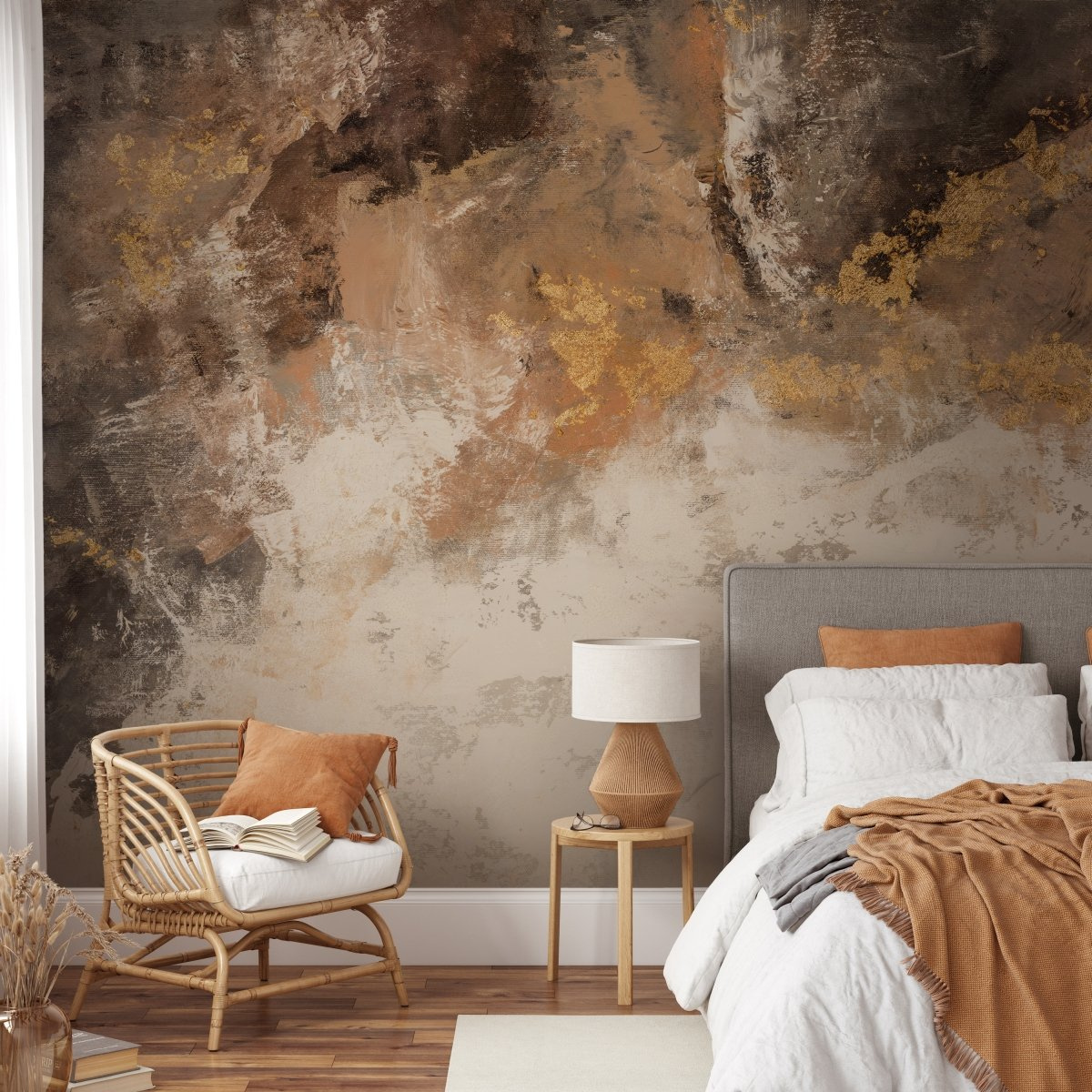 tapeta na wymiar WallArt do salonu – Amber, motyw abstrakcyjny w odcieniach beżu i złota