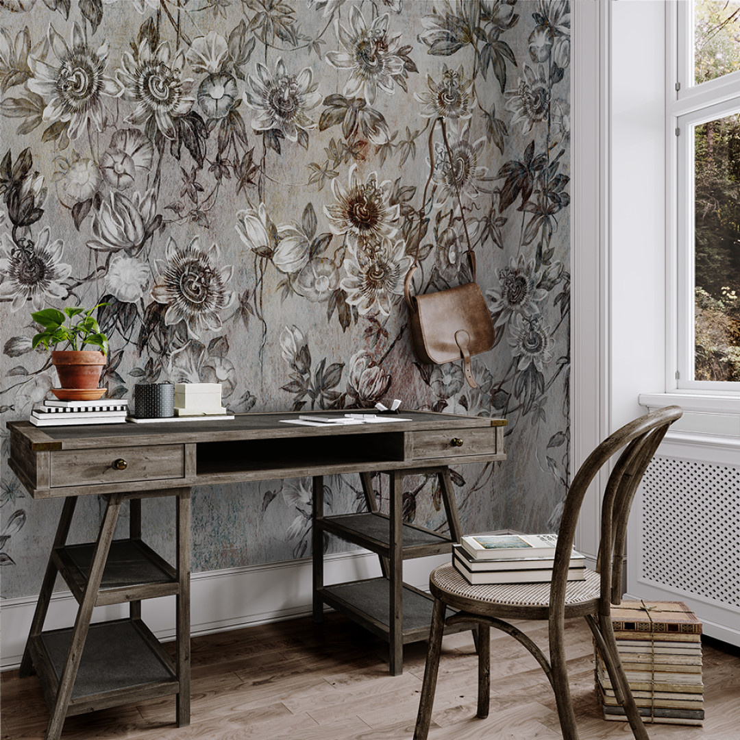 tapeta na wymiar RAUV Tapeta w wiszące kwiaty brąz do salonu na podkładzie premium