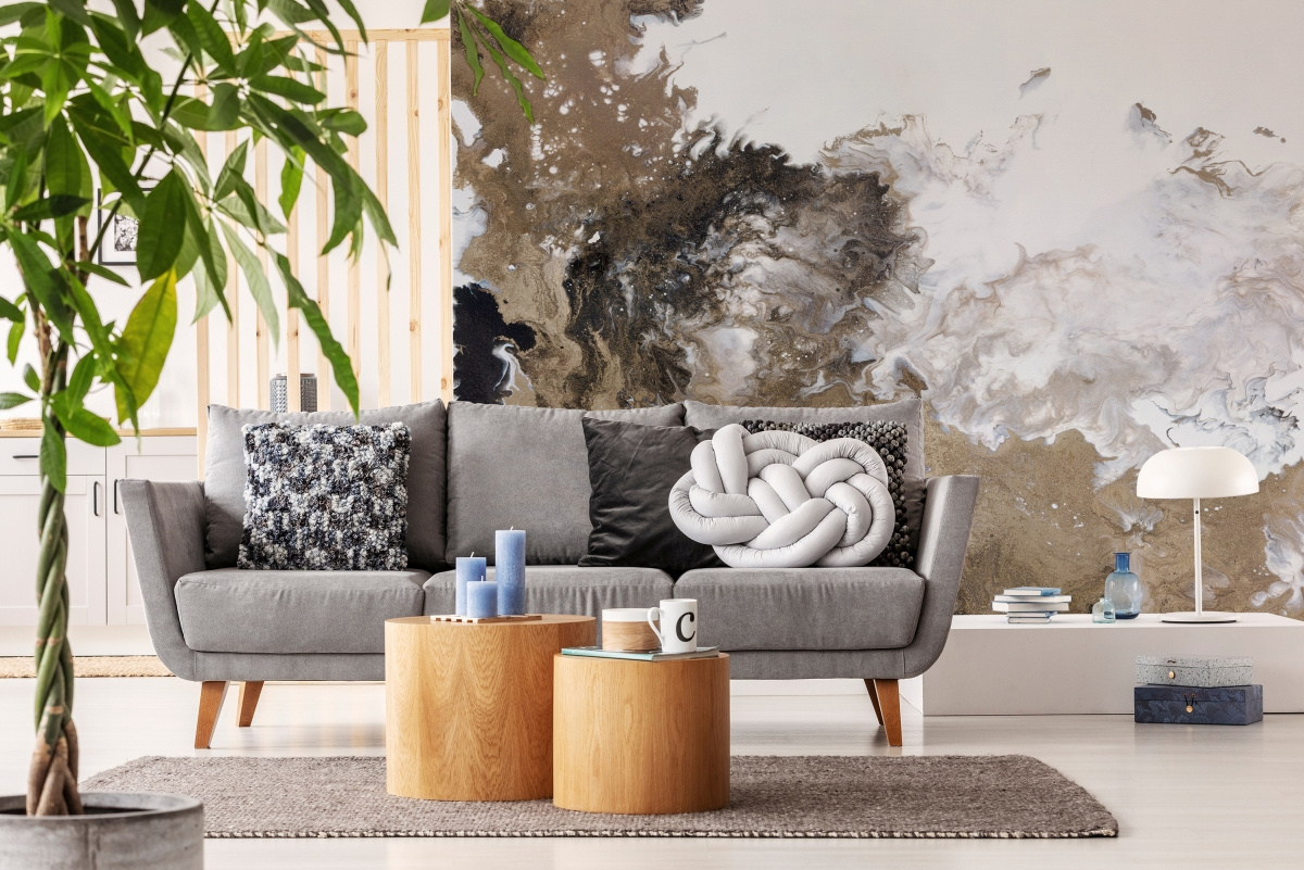 tapeta na wymiar WallArt do salonu – Lungo abstrakcyjna kompozycja biało-brązowa