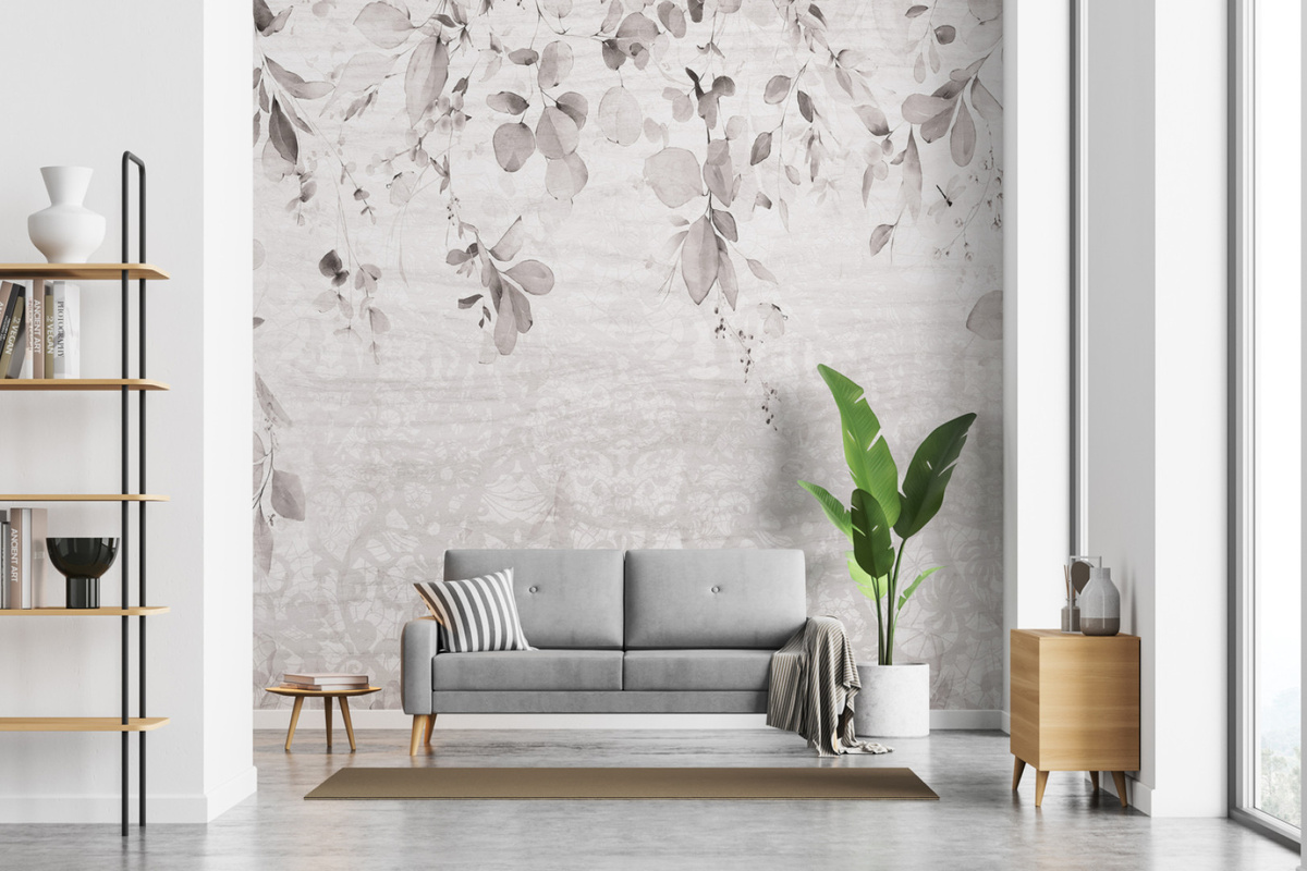 Tapeta na wymiar RAUV w wiszące liście biała do salonu na podkładzie premium