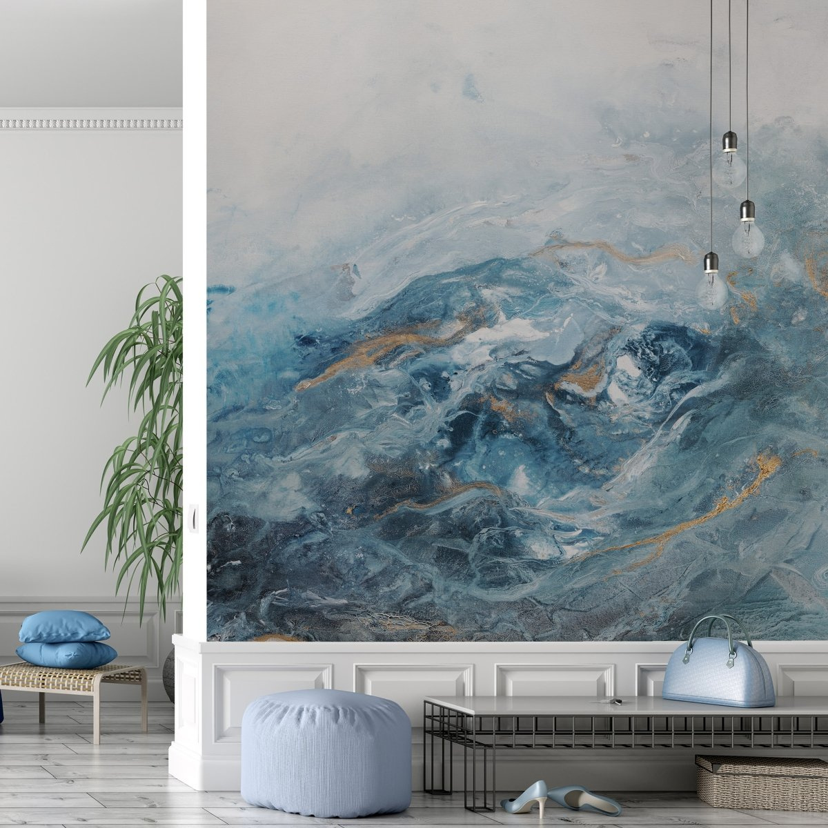 tapeta na wymiar WallArt do salonu – abstrakcyjna fototapeta Nereida w odcieniach niebieskiego i bieli