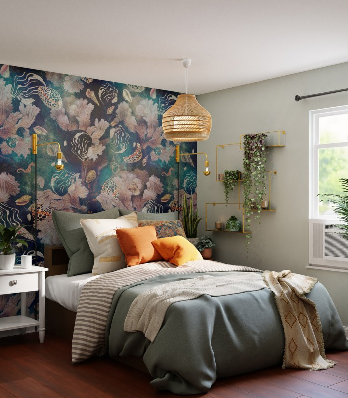 Tapeta Black Sea w sypialni – ściana za łóżkiem