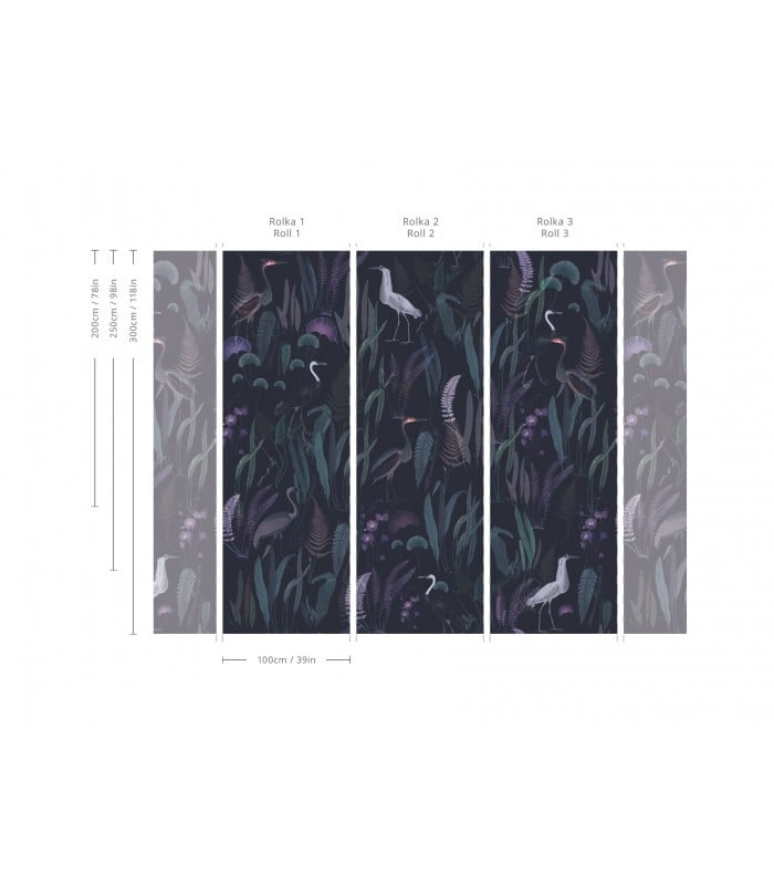 Układ pasów tapety Calm Heron Purple Wallcolors