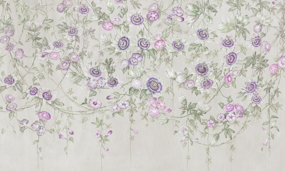 tapeta w wiszące kwiaty fiolet RAUV na wymiar detal wzoru na podkładzie Canvas