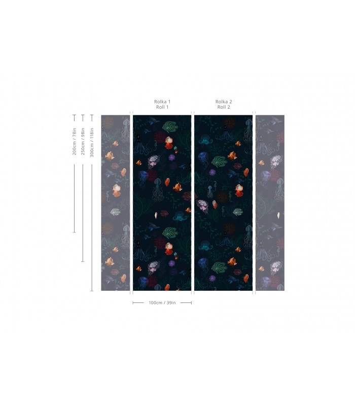 Schemat ułożenia pasów tapety Underwater World na ścianie