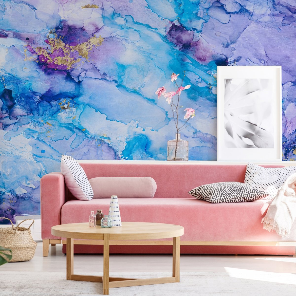 tapeta na wymiar WallArt do salonu – motyw abstrakcyjny w odcieniach niebieskiego i fioletu