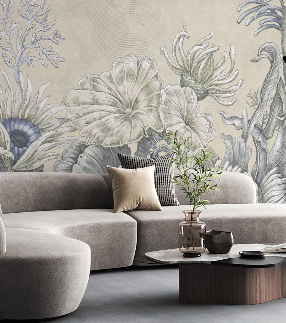 tapeta na wymiar RAUV rafa koralowa bezowo-niebieska do salonu na podkładzie canvas