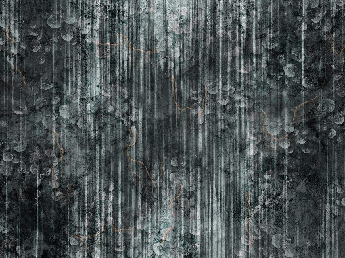 Tapeta liście bluszczu Sherra WallCraft 895322401 na wymiar z ciemnym, nastrojowym motywem roślinnym