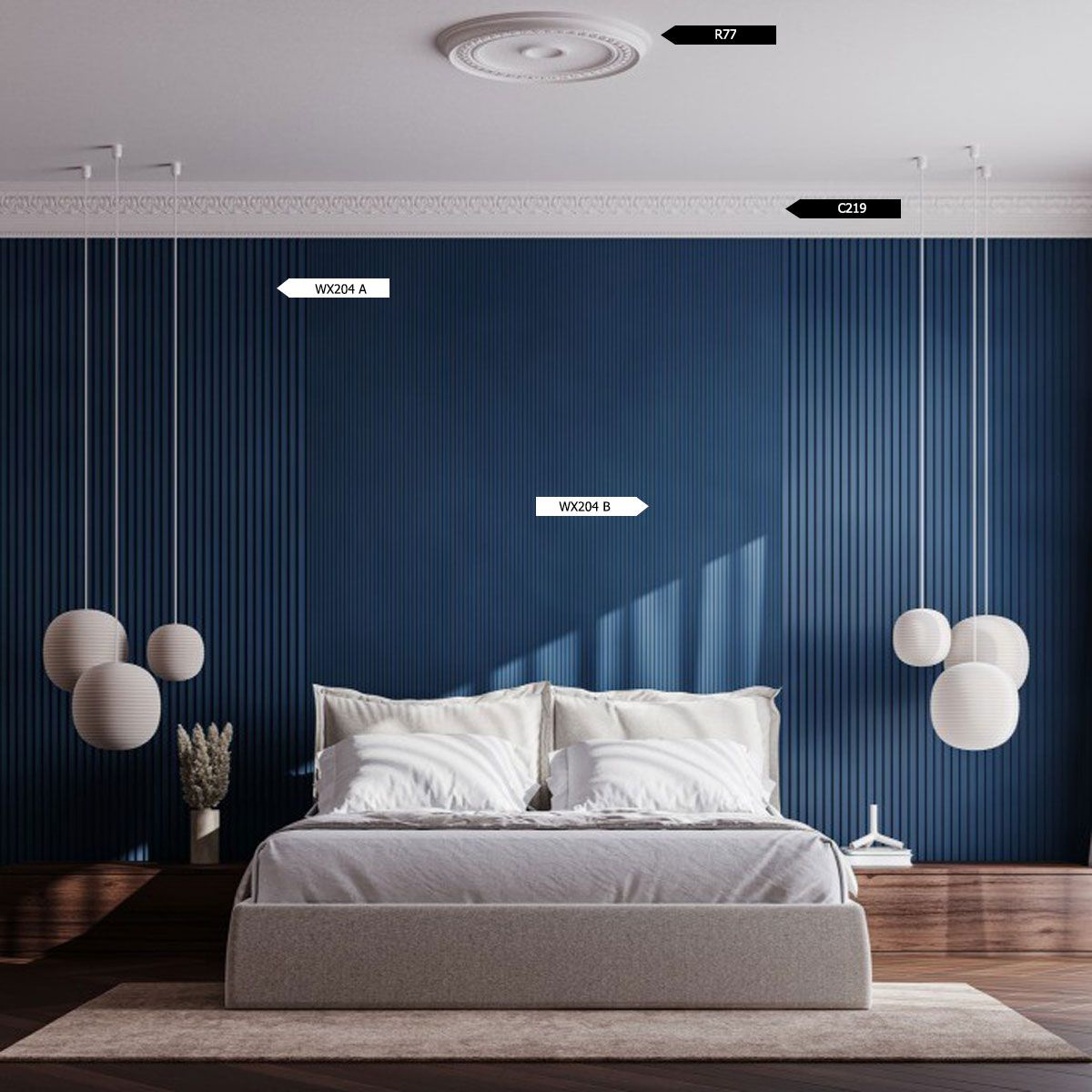 Sypialnia z dekoracyjną ścianą z paneli WX204 RIPPLE