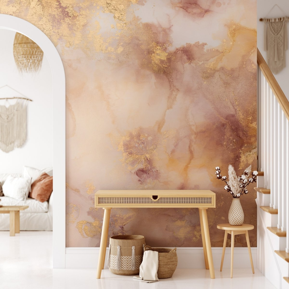 Tapeta na wymiar WallArt do salonu – abstrakcyjny wzór Dolce Vita w złoto-różowej kolorystyce