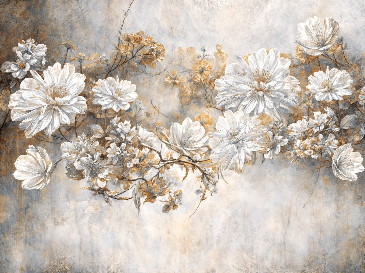 Tapeta kwiaty Martello WallCraft 865322401 – kwiatowy mural ścienny w odcieniach beżu i szarości