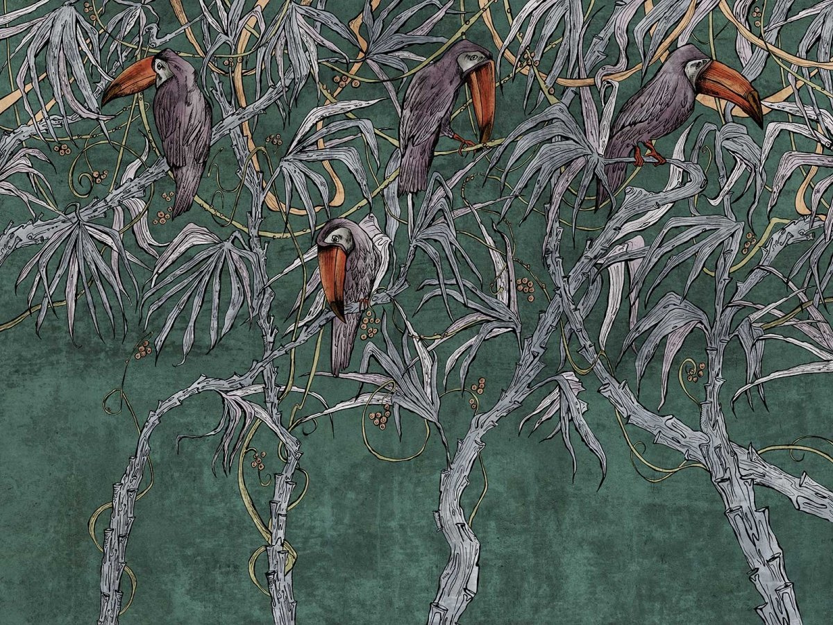 Fototapeta tropical 460 33 2102 WallCraft z motywem tukanów na zielonym tle