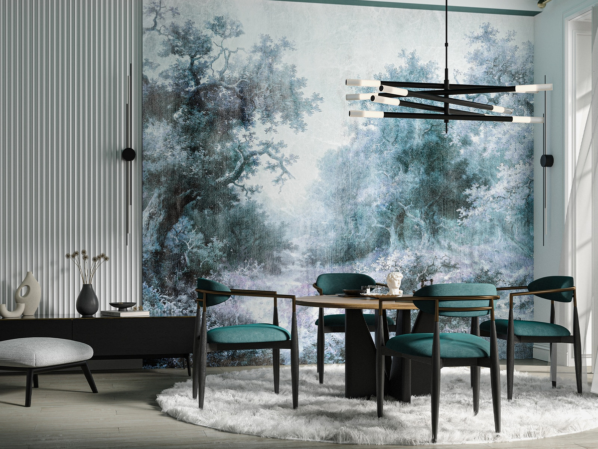 Tapeta mglisty las Nimista WallCraft 875312401 – aranżacja w jadalni