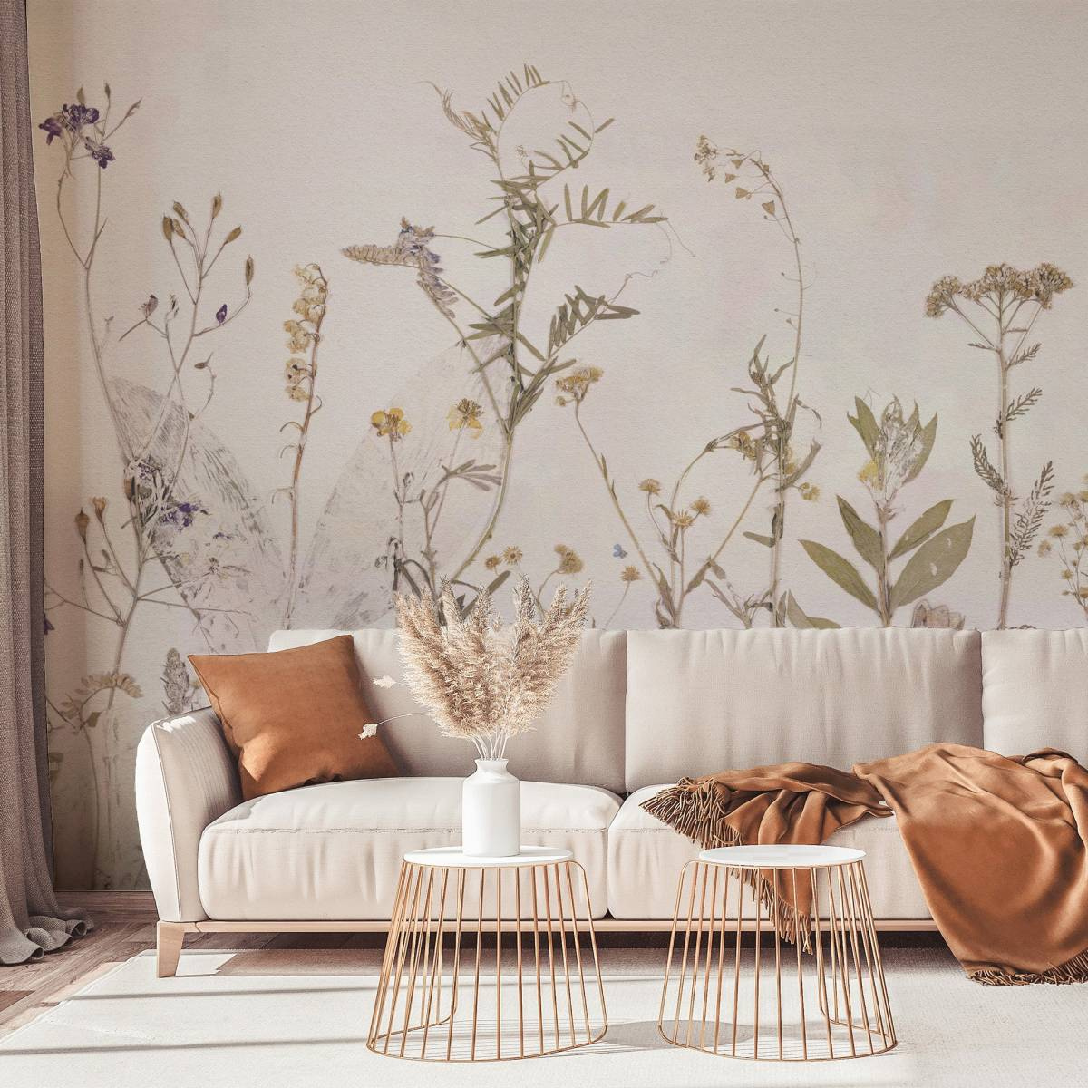 Campo di erbe – tapeta na wymiar WallArt do salonu z motywem delikatnych kwiatów łąkowych