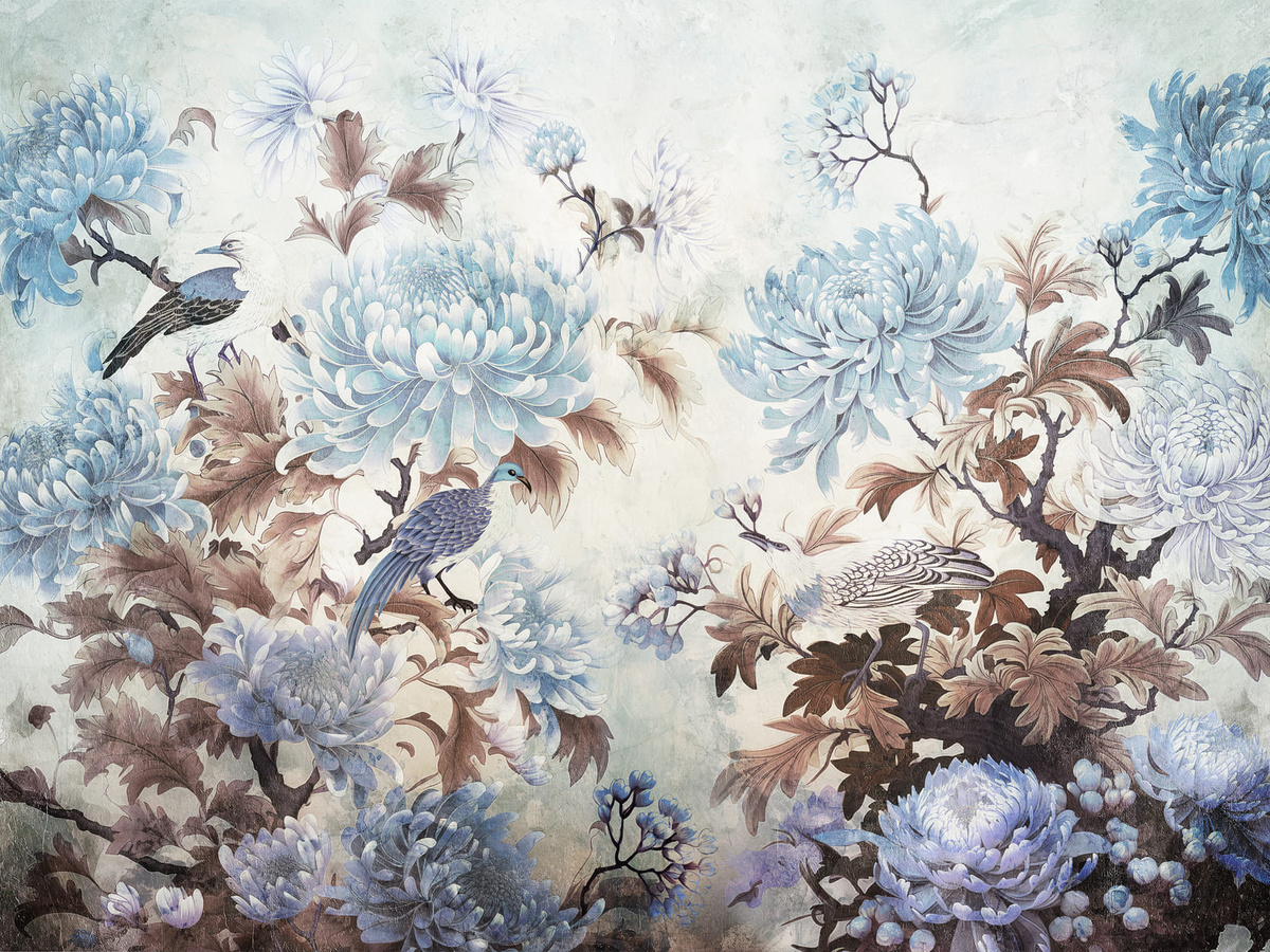 Tapeta egzotyczne kwiaty i rajskie ptaki Pember WallCraft 880312401 – zbliżenie wzoru