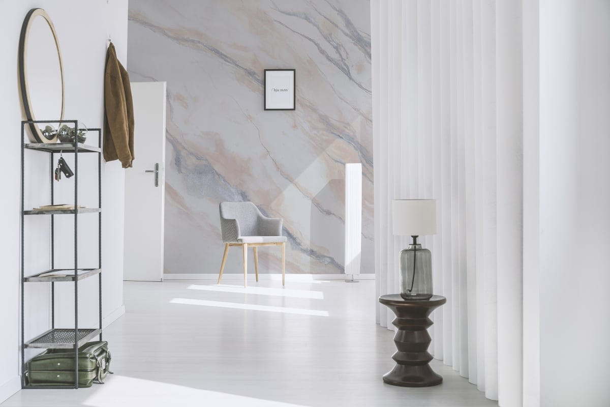 tapeta na wymiar WallArt do salonu – motyw abstrakcyjny Clarity Silver na ścianie