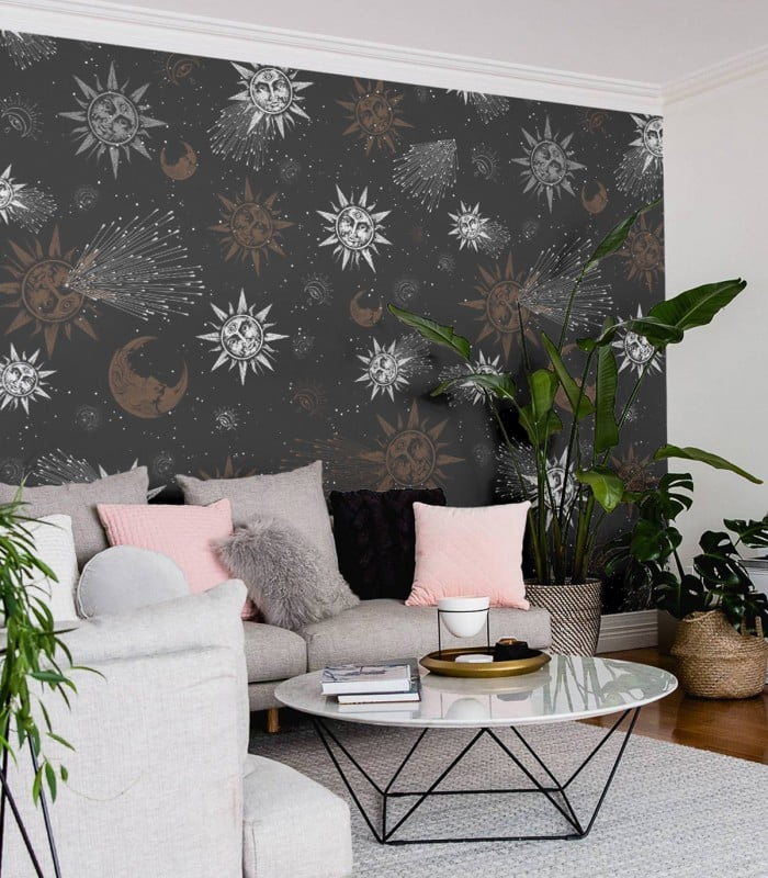 Tapeta Moon and Sun Red marki Wallcolors w nowoczesnym salonie